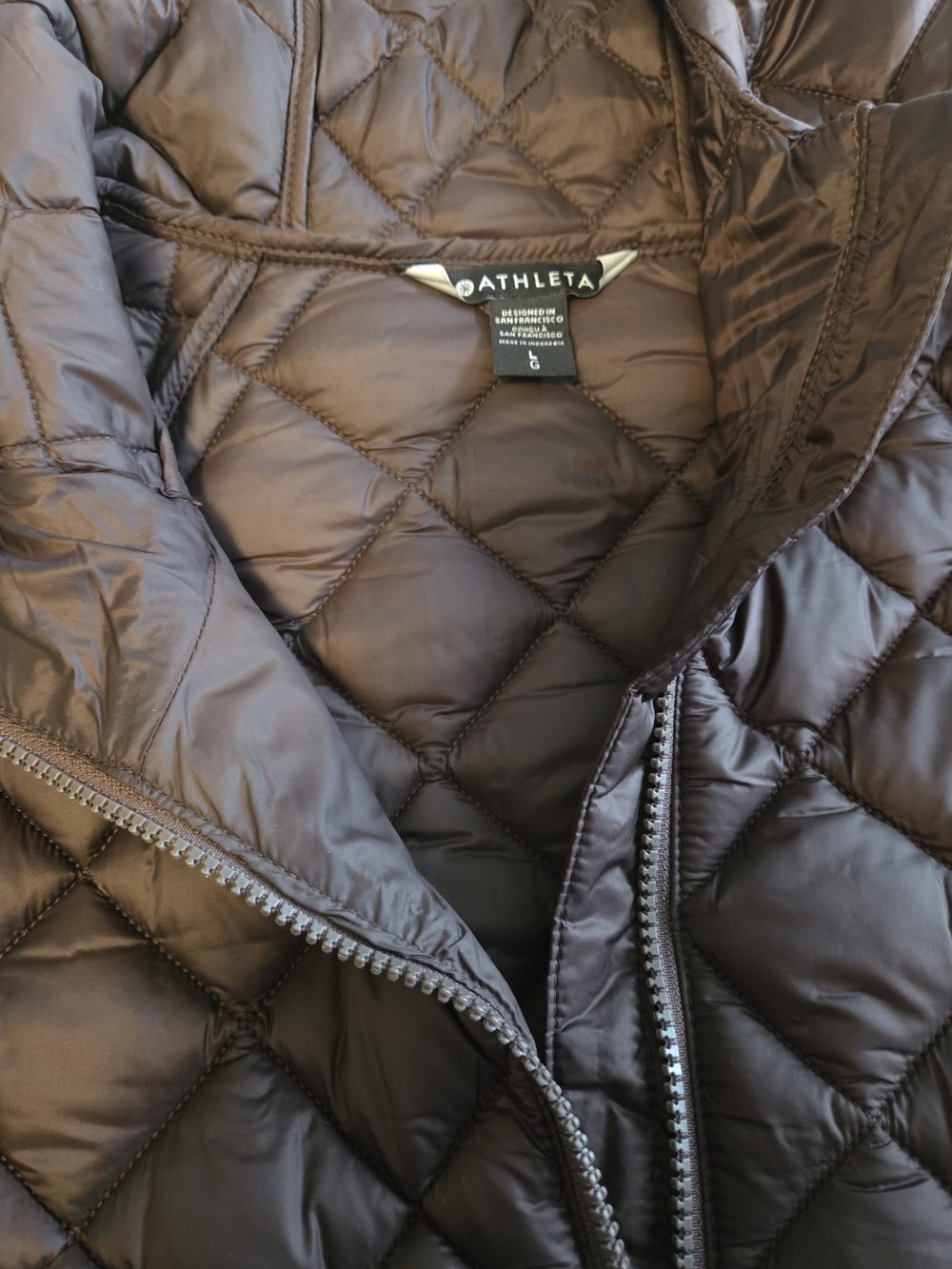 Athleta Quilted Hooded Puffer Jacket - Chocolate Brown - Picture 9 of 11